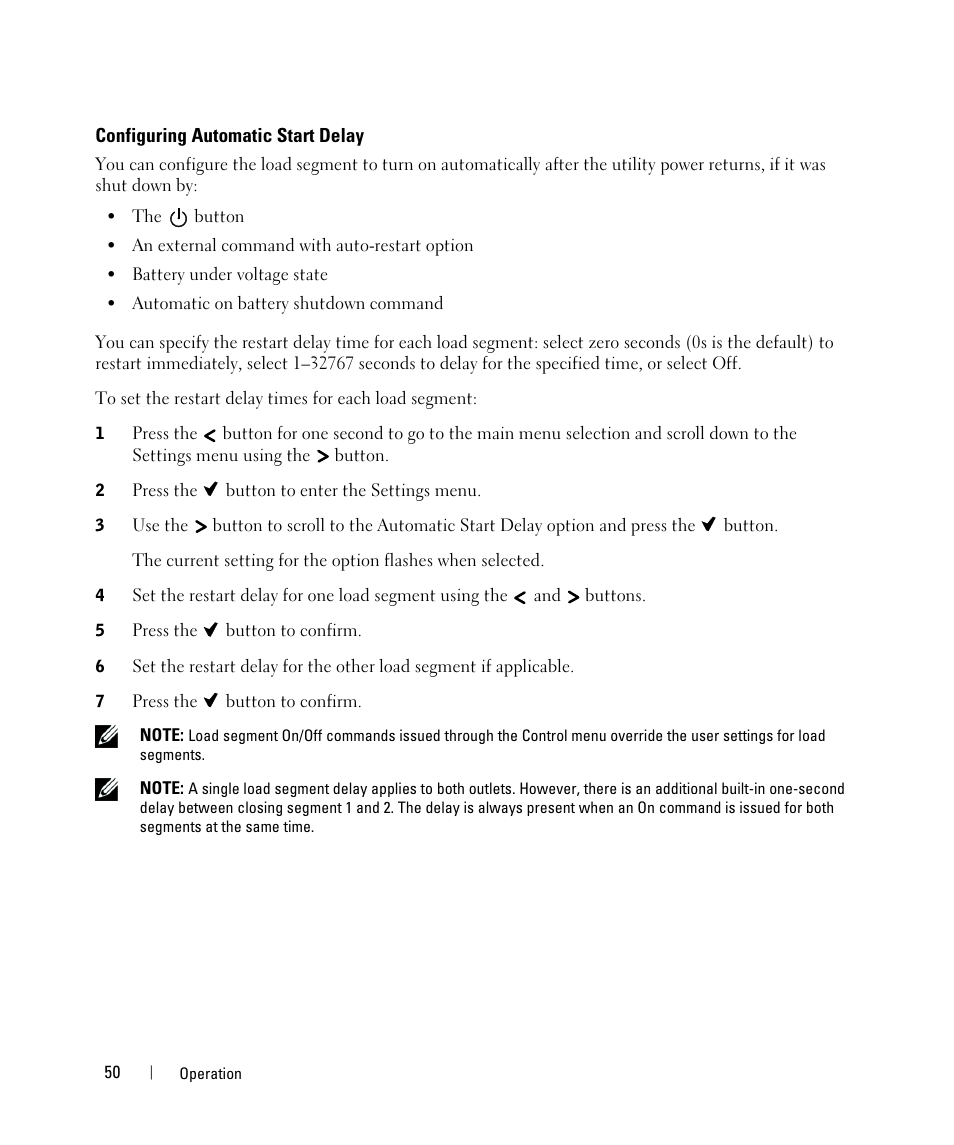 Configuring automatic start delay | Dell UPS 2700R User Manual | Page 50 / 71
