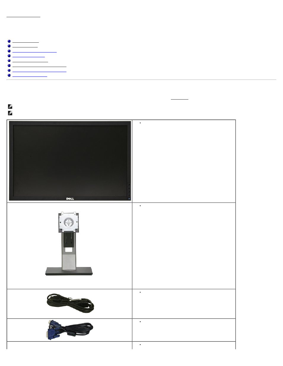 About, About your monitor, Package contents | Dell P2211H Monitor User Manual | Page 2 / 37