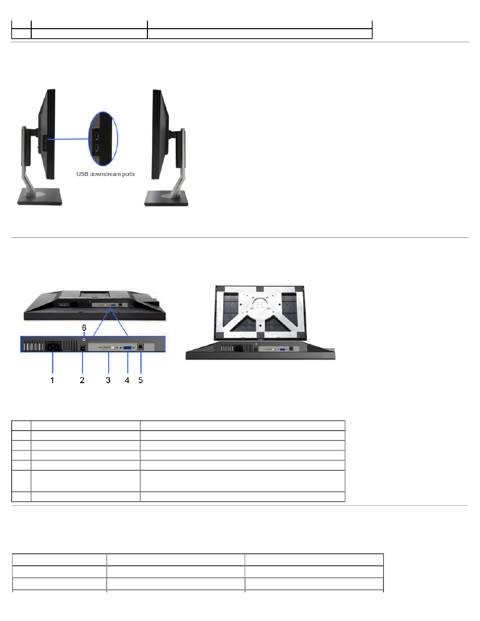 Monitor specifications, Side view, Bottom view | Flat panel specifications | Dell P2211H Monitor User Manual | Page 5 / 37