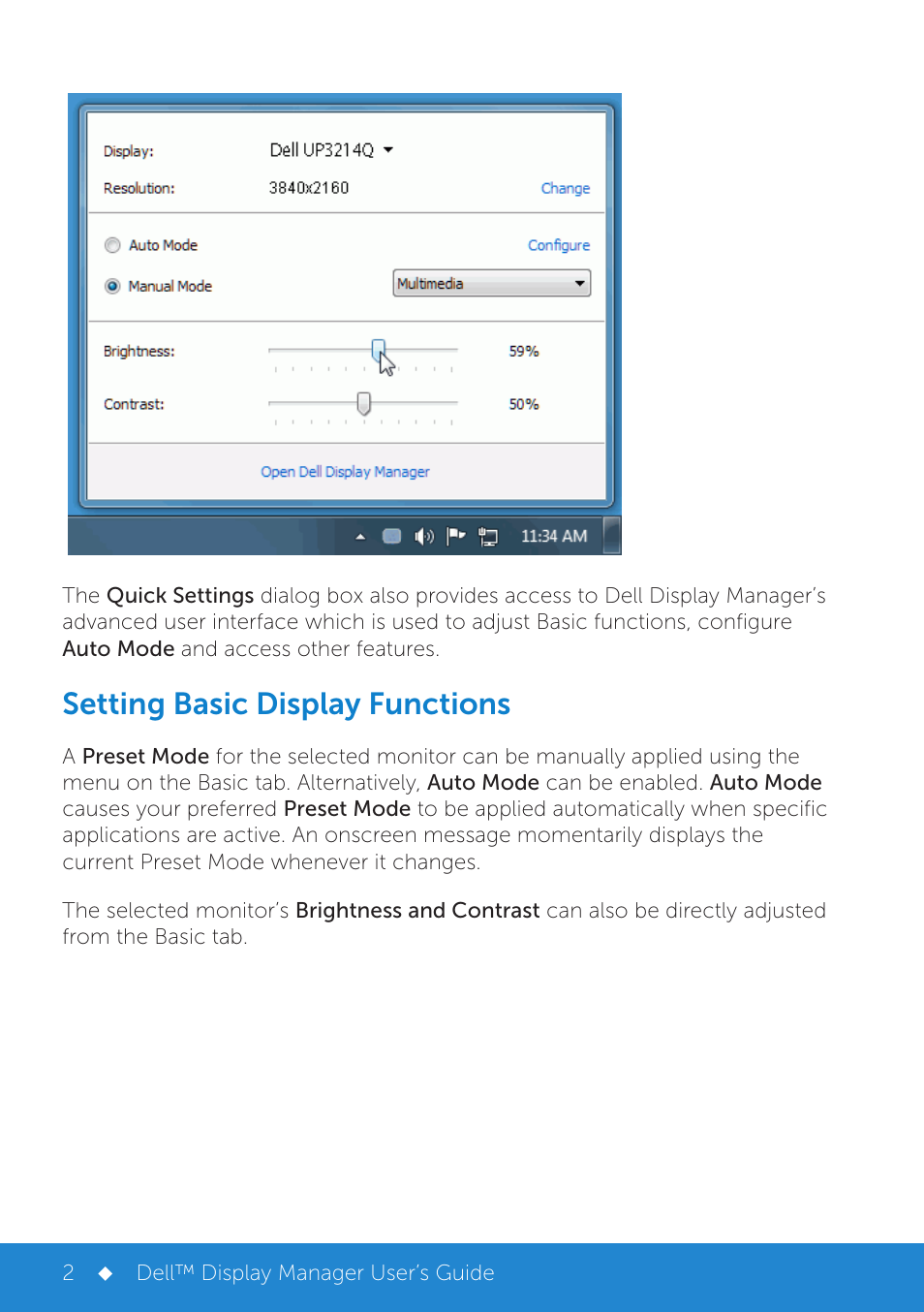 Setting basic display functions | Dell UP3214Q Monitor User Manual | Page 2 / 6