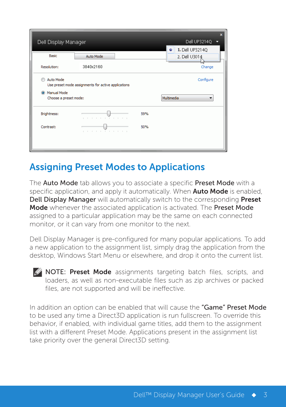 Assigning preset modes to applications | Dell UP3214Q Monitor User Manual | Page 3 / 6