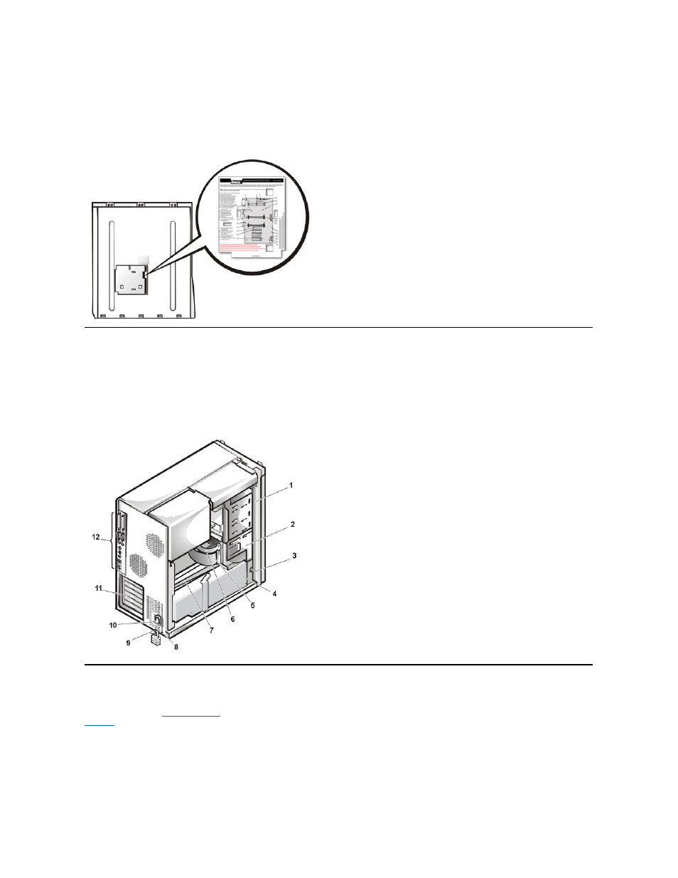 Interior service label, Internal view, Front panel | Dell Precision 420 User Manual | Page 27 / 49