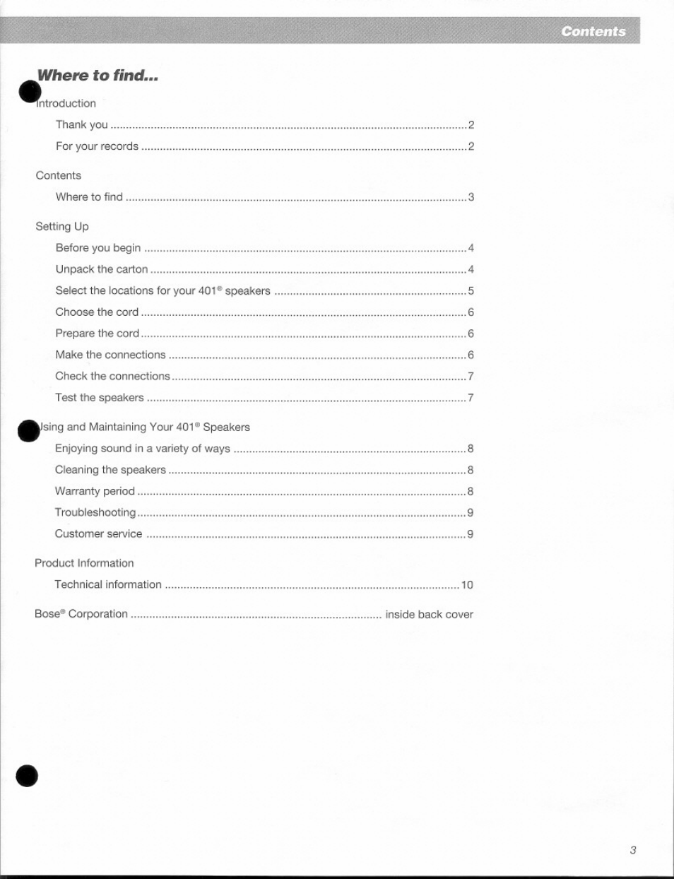 Where to find | Bose 401 User Manual | Page 3 / 12