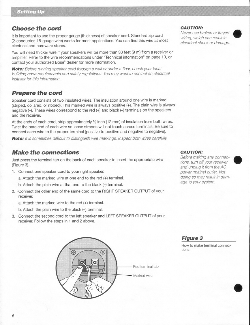 Choose the cord, Prepare the cord, Make the connections | Bose 401 User Manual | Page 6 / 12
