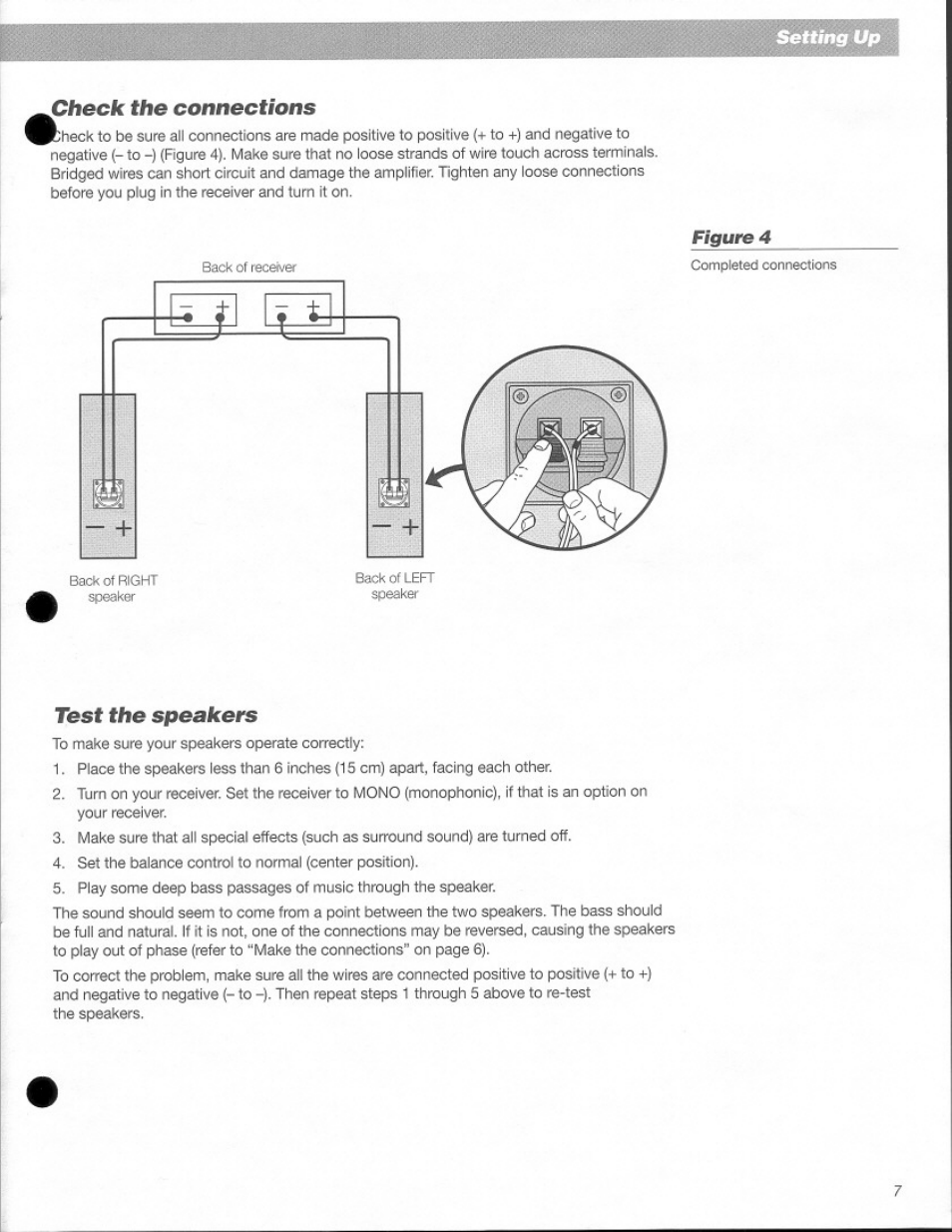 Check the connections, Test the speakers | Bose 401 User Manual | Page 7 / 12