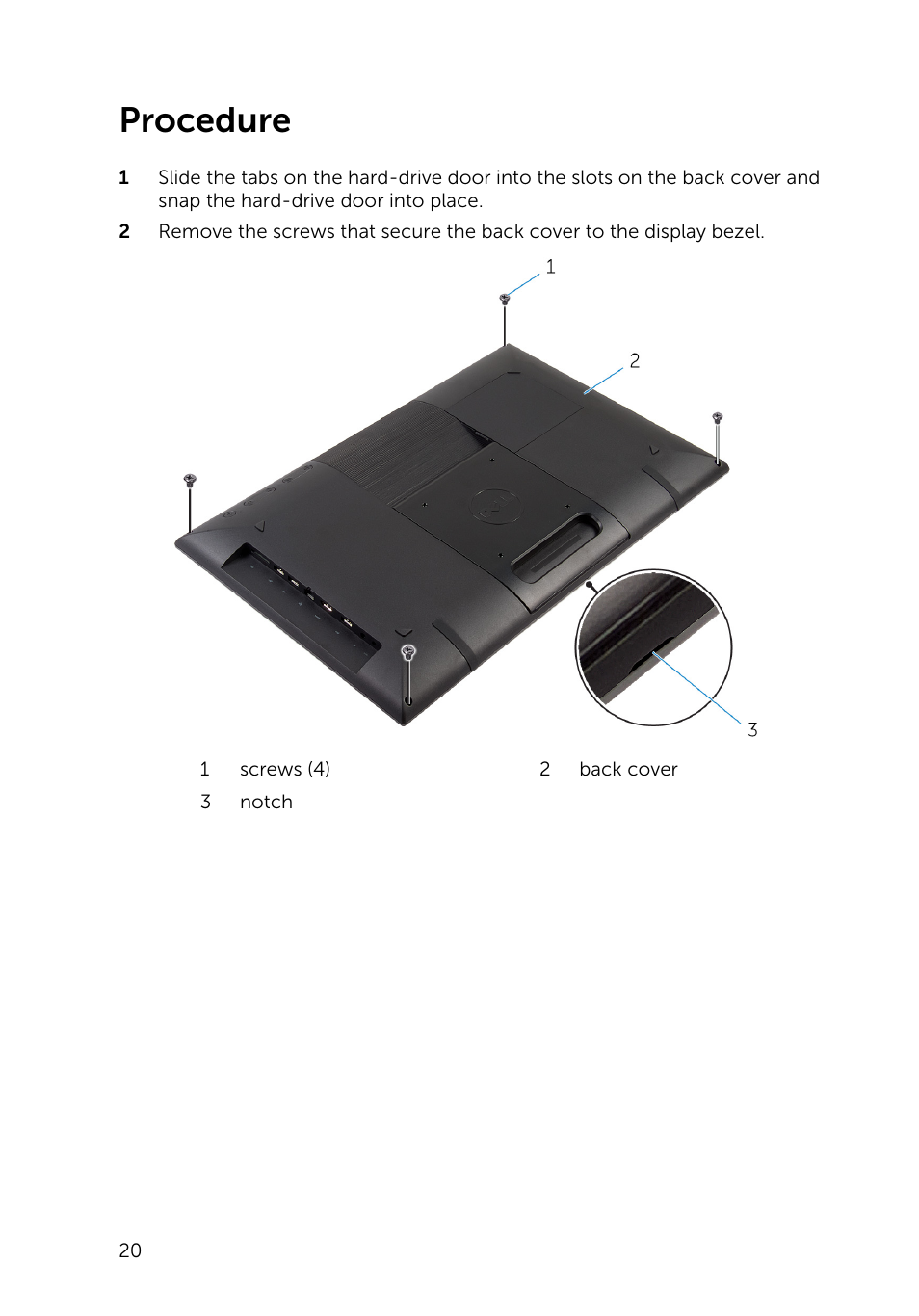 Procedure | Dell Inspiron 20 (3043, Mid 2014) User Manual | Page 20 / 71