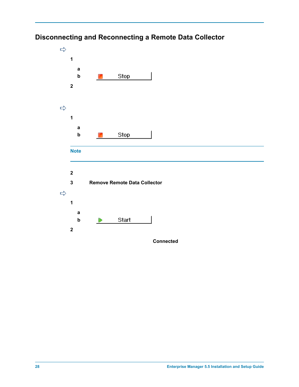 To temporarily disconnect a remote data collector, To remove a remote data collector, To reconnect a remote data collector | Dell Compellent Series 30 User Manual | Page 36 / 116