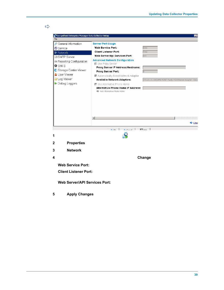 To update server port usage | Dell Compellent Series 30 User Manual | Page 47 / 116