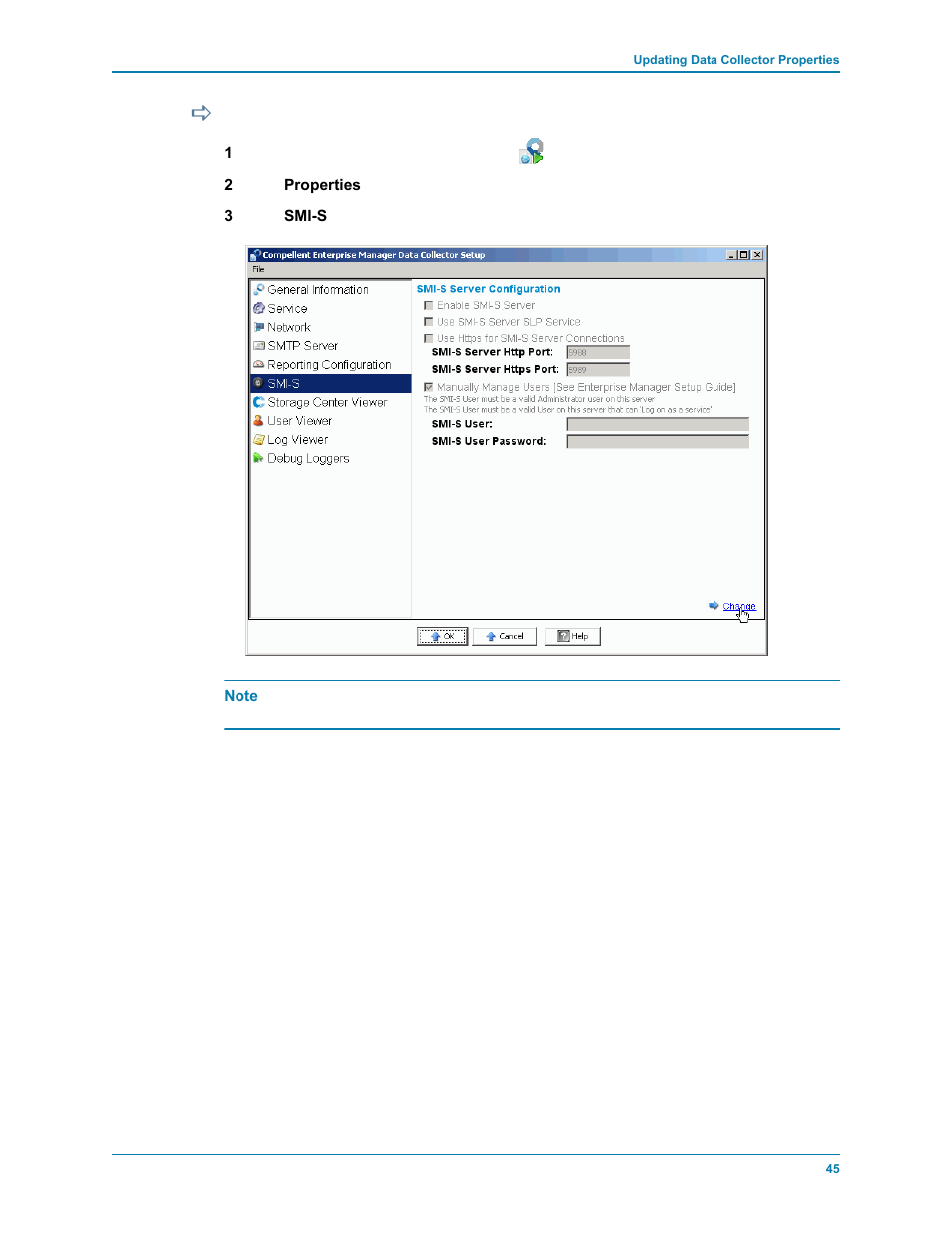 To change smi-s properties | Dell Compellent Series 30 User Manual | Page 53 / 116