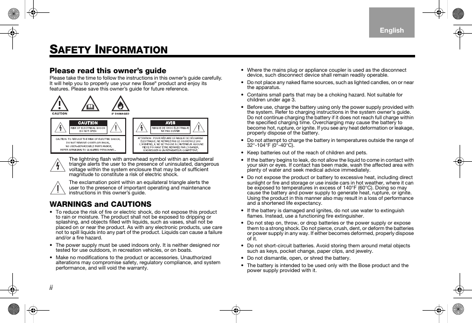 Afety, Nformation | Bose SoundLink AM319182 User Manual | Page 2 / 56