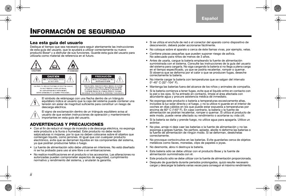 Nformación, Seguridad | Bose SoundLink AM319182 User Manual | Page 20 / 56