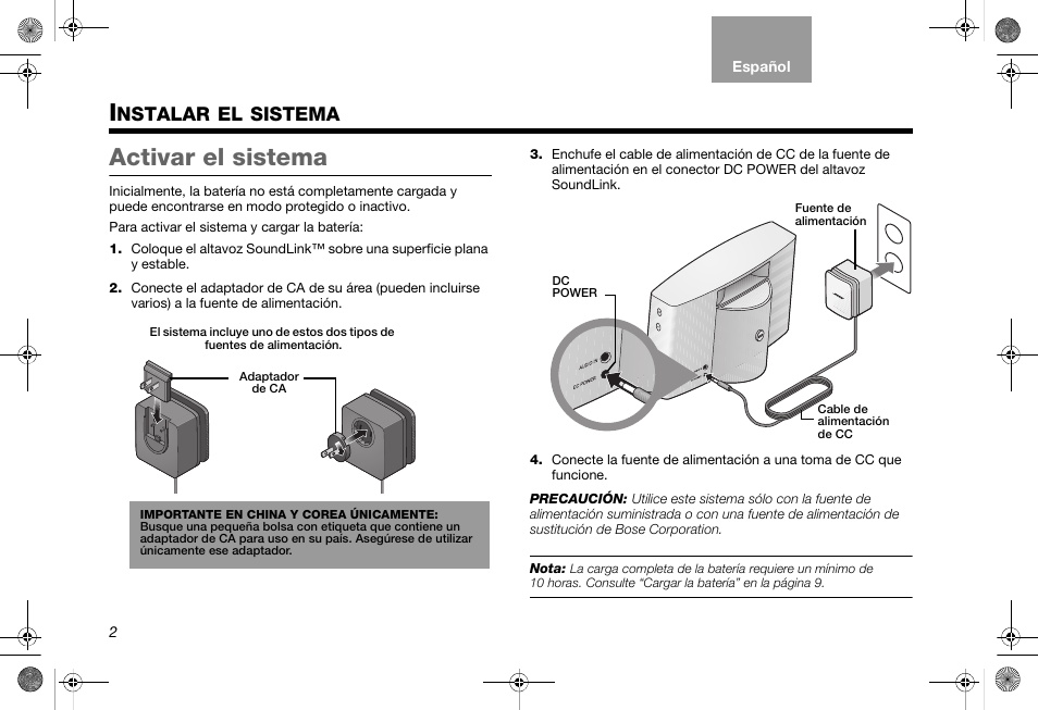 Activar el sistema, Nstalar, Sistema | Bose SoundLink AM319182 User Manual | Page 24 / 56