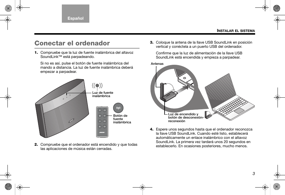 Conectar el ordenador | Bose SoundLink AM319182 User Manual | Page 25 / 56