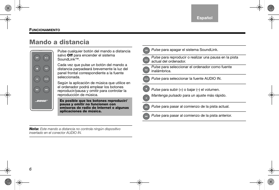 Mando a distancia | Bose SoundLink AM319182 User Manual | Page 28 / 56