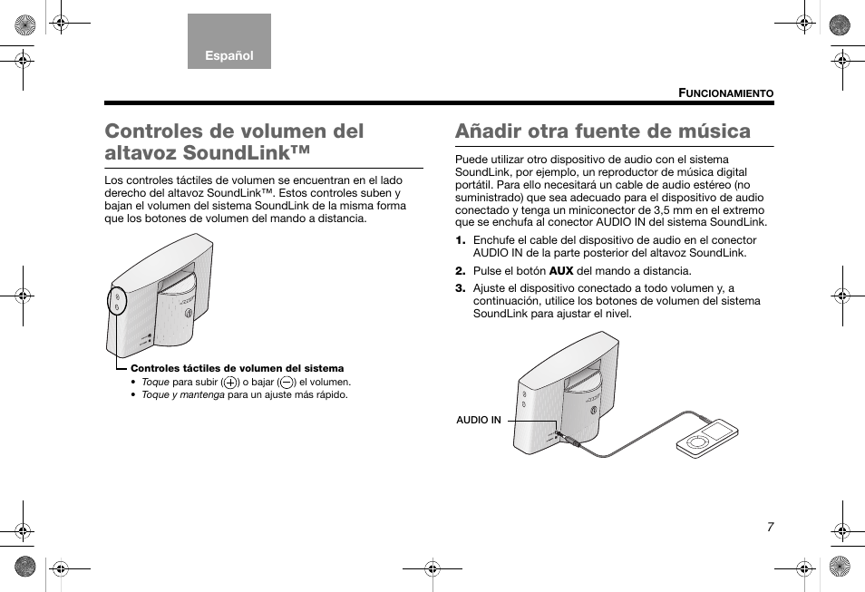 Controles de volumen del altavoz soundlink, Añadir otra fuente de música | Bose SoundLink AM319182 User Manual | Page 29 / 56