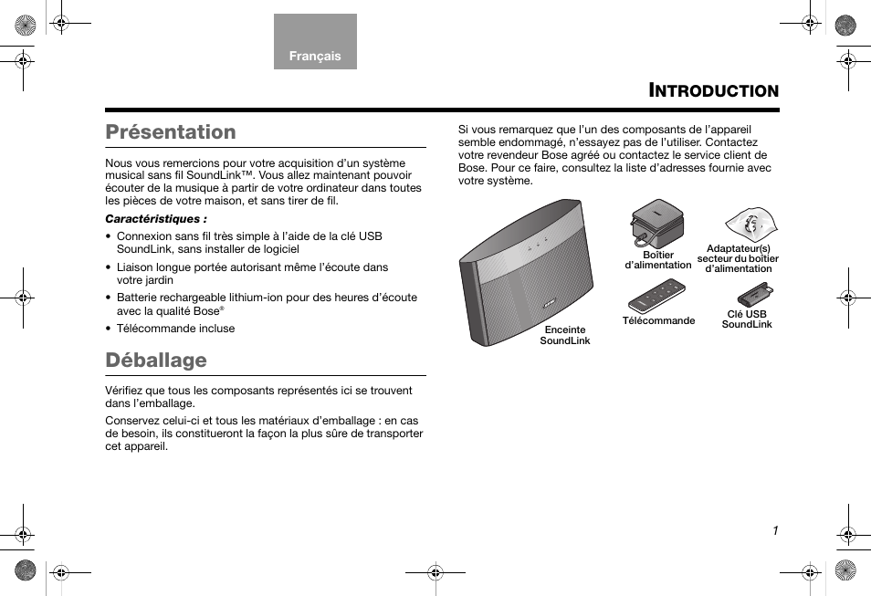 Présentation, Déballage, Ntroduction | Bose SoundLink AM319182 User Manual | Page 41 / 56