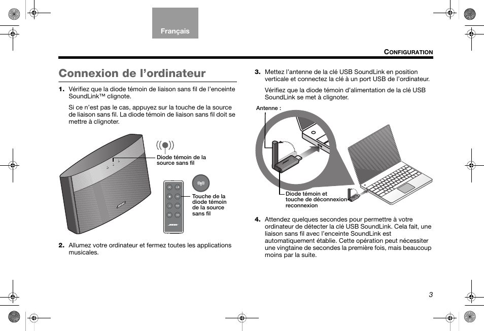 Connexion de l’ordinateur | Bose SoundLink AM319182 User Manual | Page 43 / 56