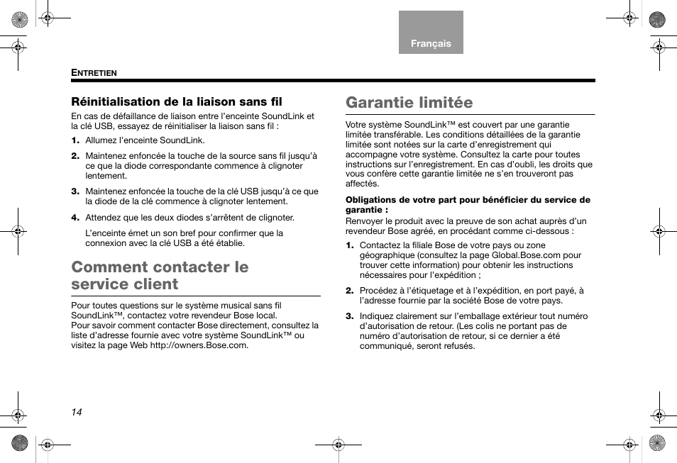 Comment contacter le service client, Garantie limitée | Bose SoundLink AM319182 User Manual | Page 54 / 56