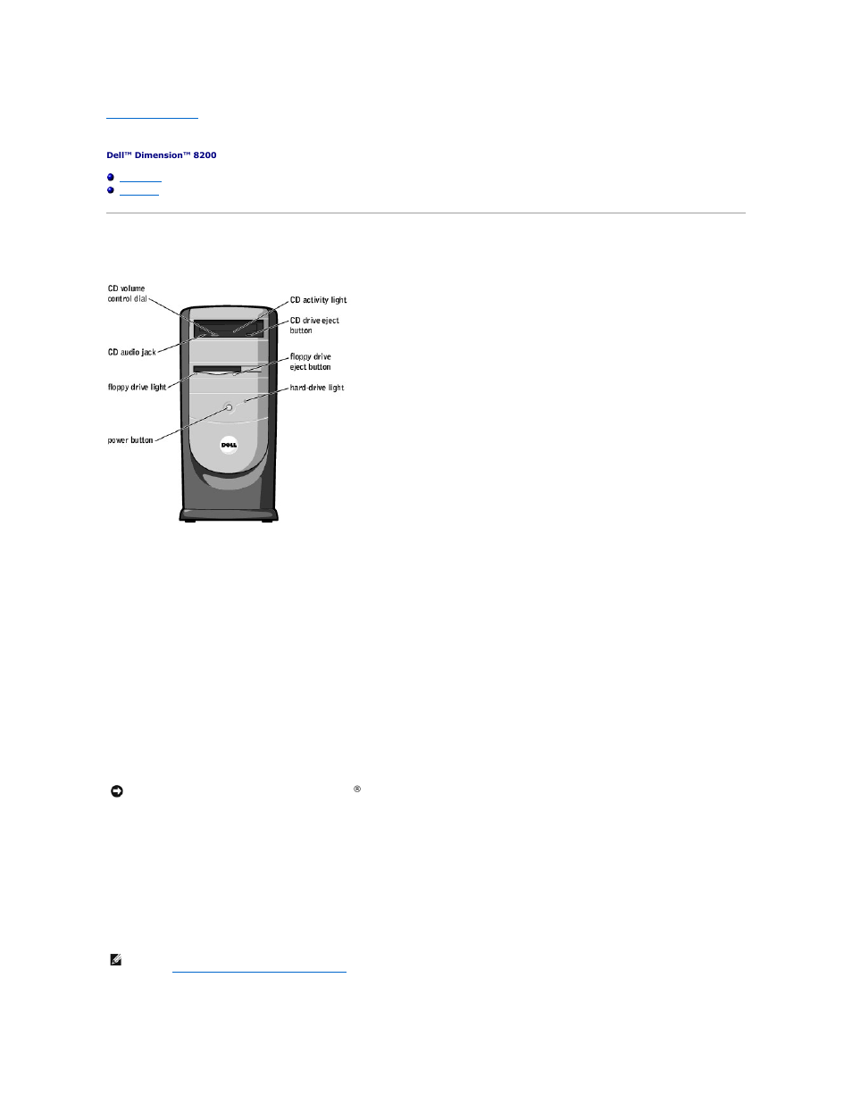 Controls and lights, Front view | Dell Dimension 8200 User Manual | Page 54 / 57