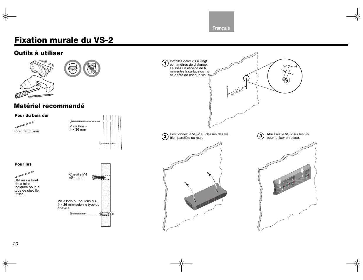Fixation murale du vs-2, Outils à utiliser matériel recommandé | Bose Lifestyle AM301726 User Manual | Page 108 / 267