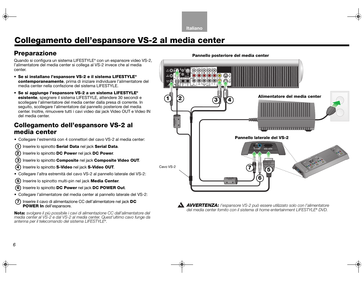 Collegamento dell’espansore vs-2 al media center, Preparazione | Bose Lifestyle AM301726 User Manual | Page 116 / 267