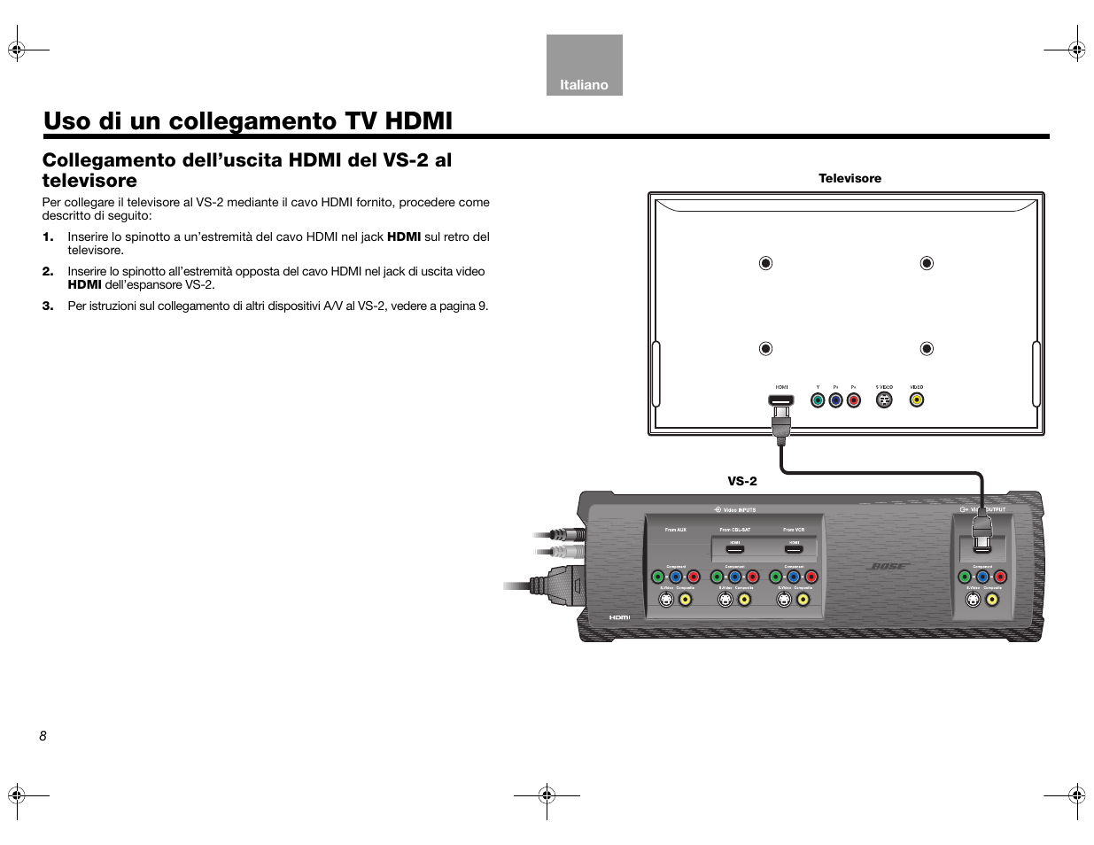 Uso di un collegamento tv hdmi | Bose Lifestyle AM301726 User Manual | Page 118 / 267