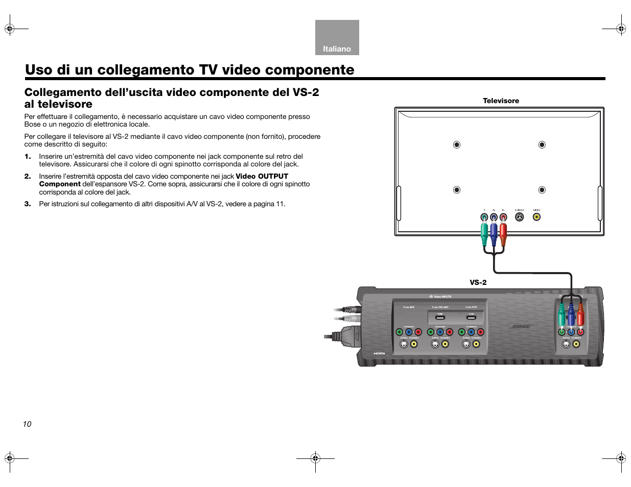 Uso di un collegamento tv video componente | Bose Lifestyle AM301726 User Manual | Page 120 / 267