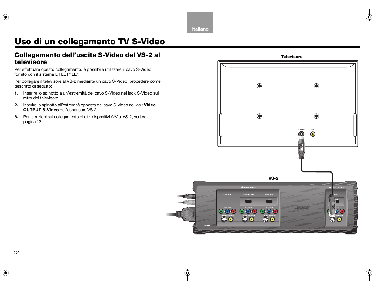 Uso di un collegamento tv s-video | Bose Lifestyle AM301726 User Manual | Page 122 / 267