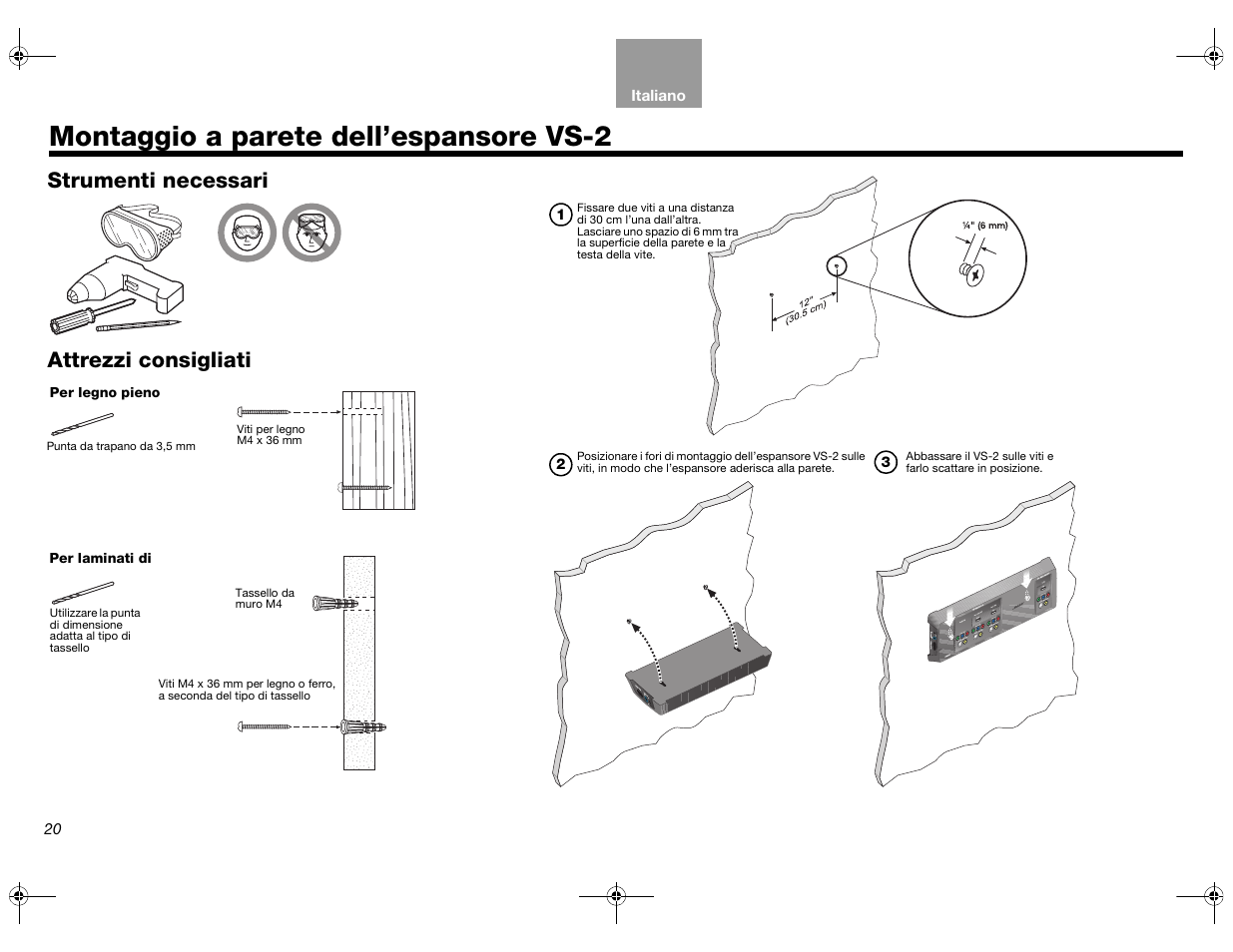 Montaggio a parete dell’espansore vs-2, Strumenti necessari attrezzi consigliati | Bose Lifestyle AM301726 User Manual | Page 130 / 267
