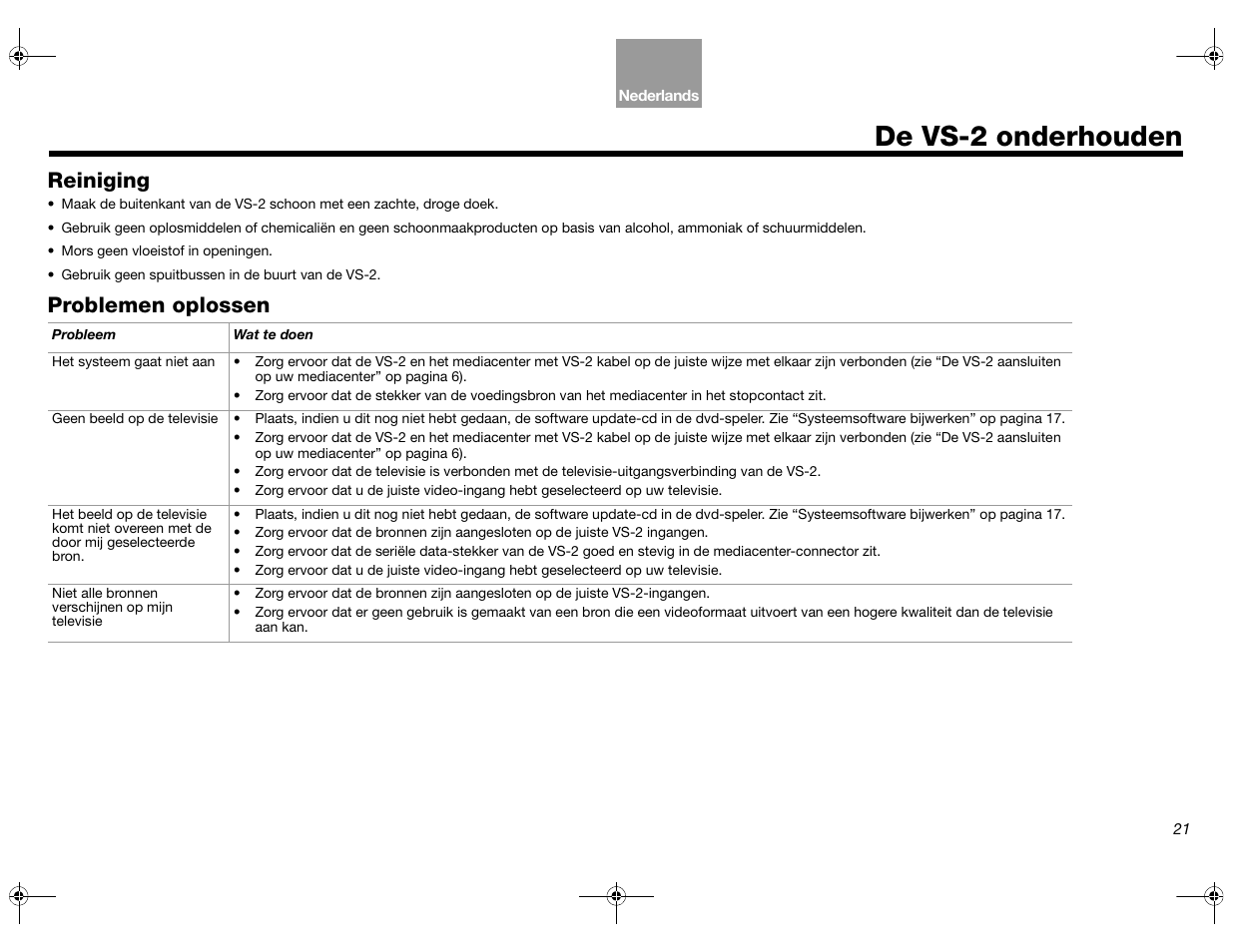 De vs-2 onderhouden, Reiniging, Problemen oplossen | Bose Lifestyle AM301726 User Manual | Page 153 / 267