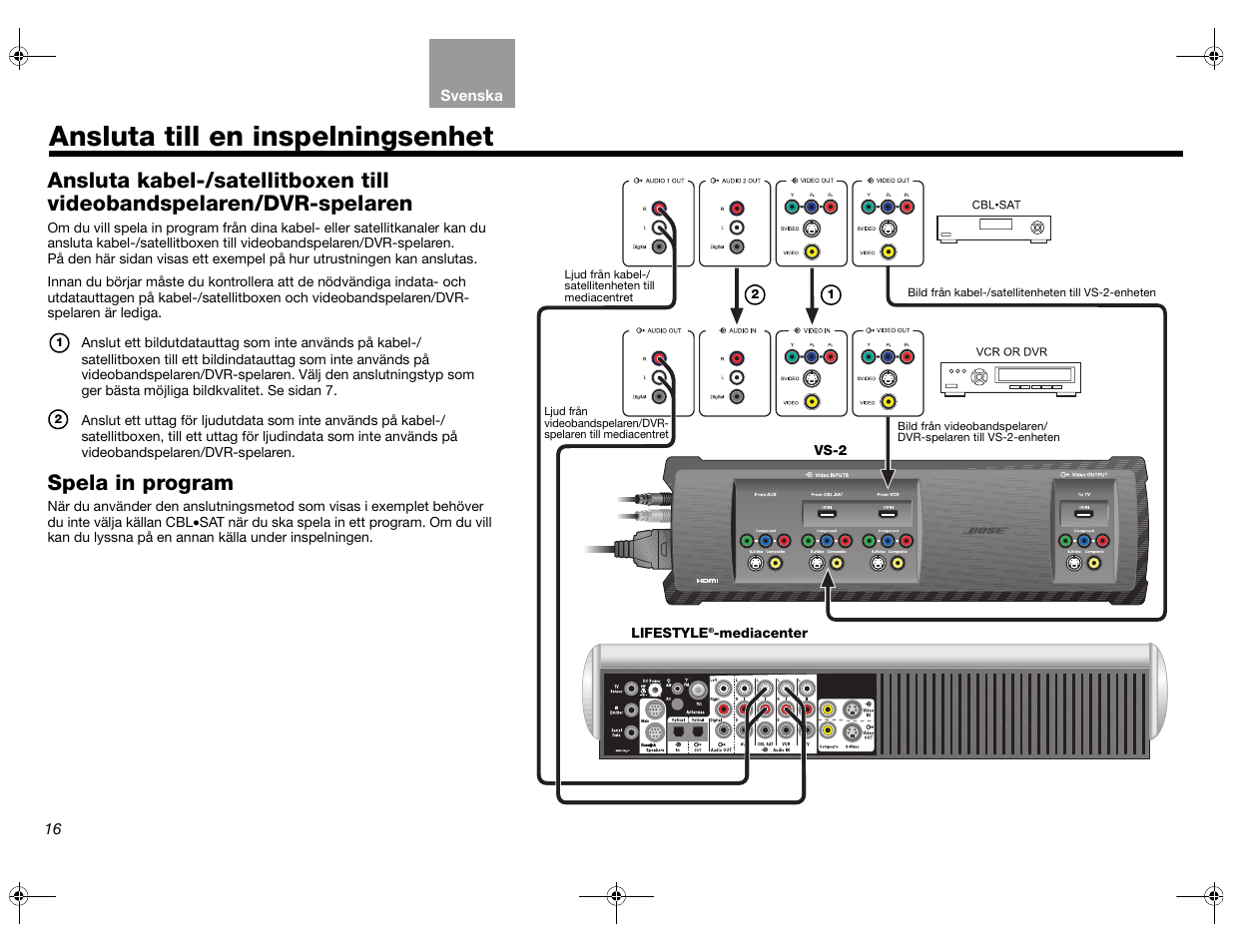 Ansluta till en inspelningsenhet, Spela in program | Bose Lifestyle AM301726 User Manual | Page 170 / 267