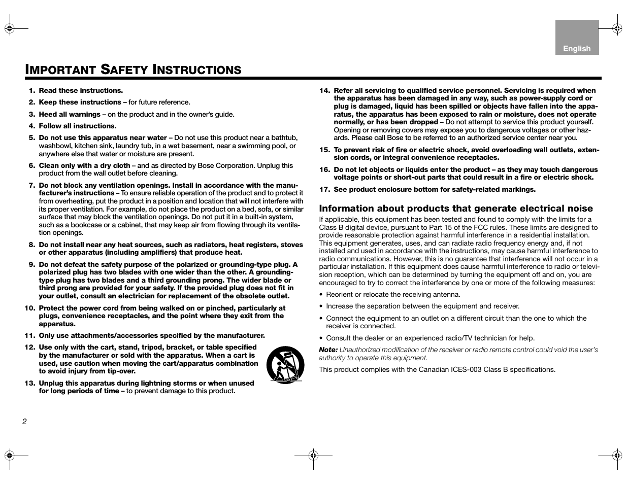 Mportant, Afety, Nstructions | Bose Lifestyle AM301726 User Manual | Page 2 / 267