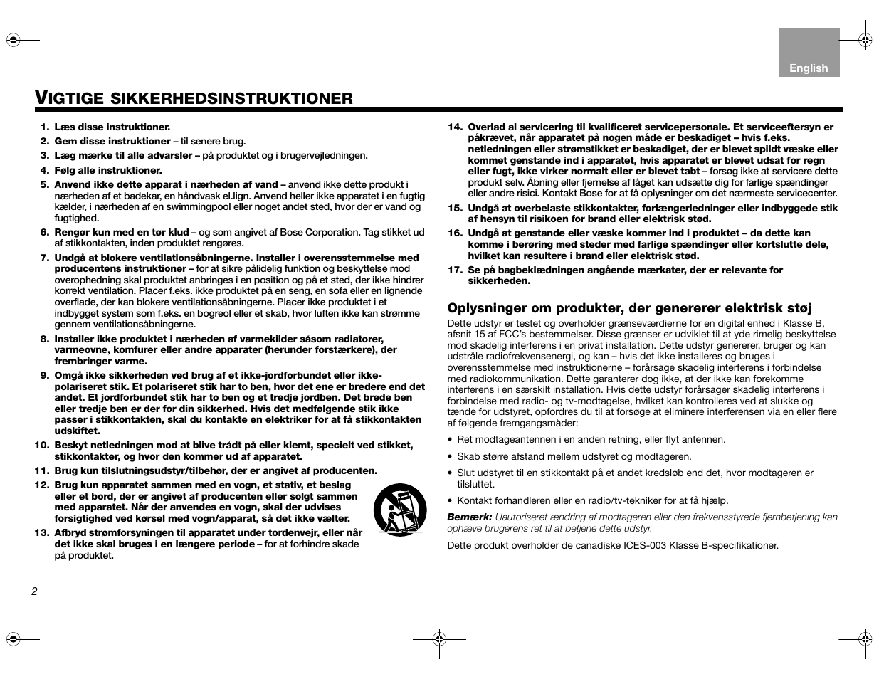 Igtige, Sikkerhedsinstruktioner | Bose Lifestyle AM301726 User Manual | Page 24 / 267