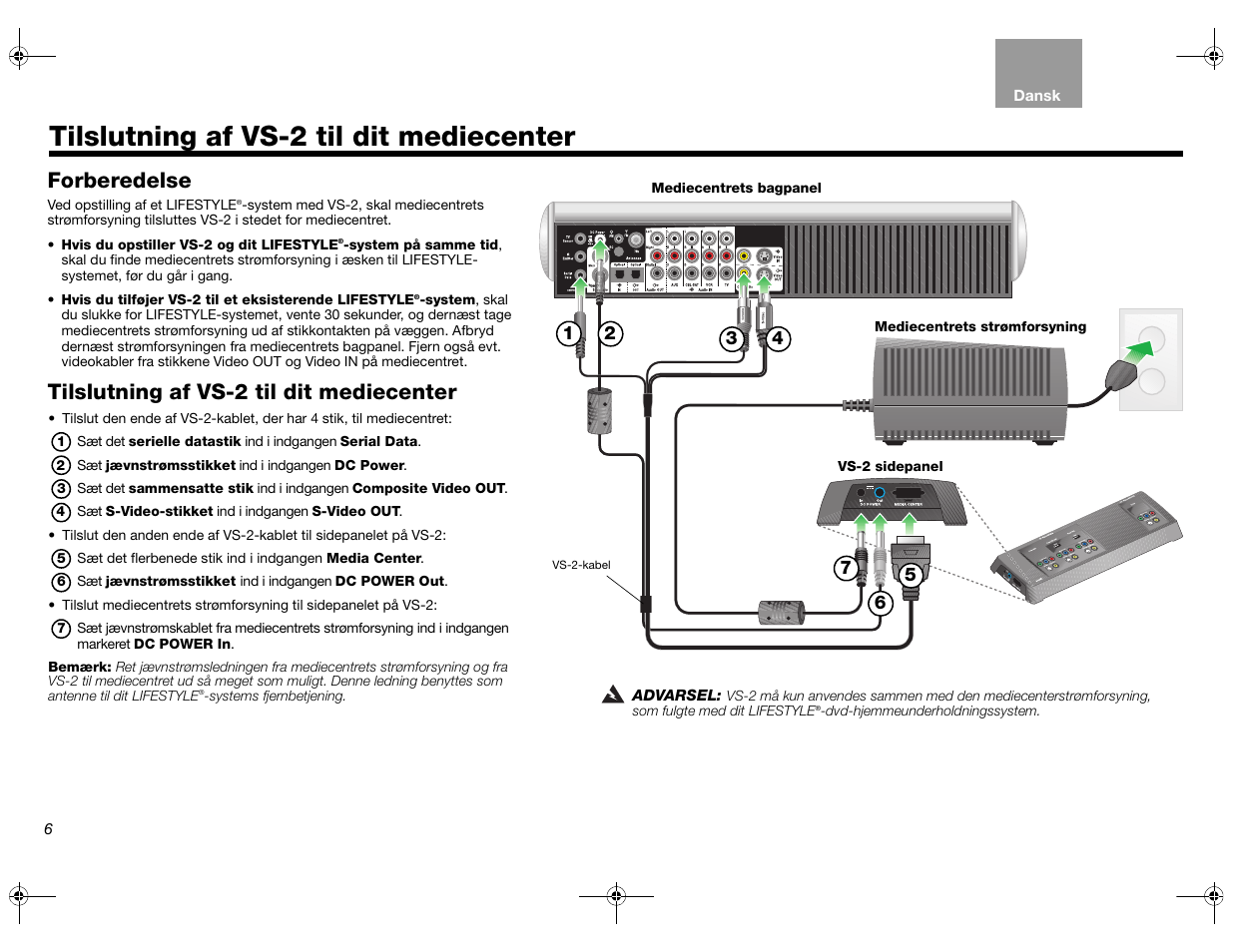 Tilslutning af vs-2 til dit mediecenter, Forberedelse | Bose Lifestyle AM301726 User Manual | Page 28 / 267