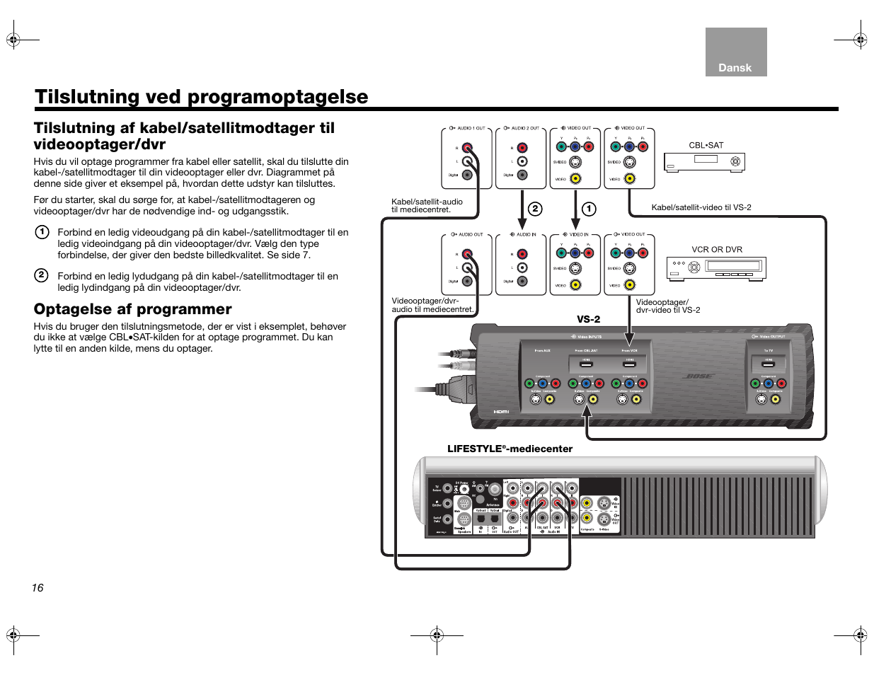 Tilslutning ved programoptagelse, Optagelse af programmer | Bose Lifestyle AM301726 User Manual | Page 38 / 267