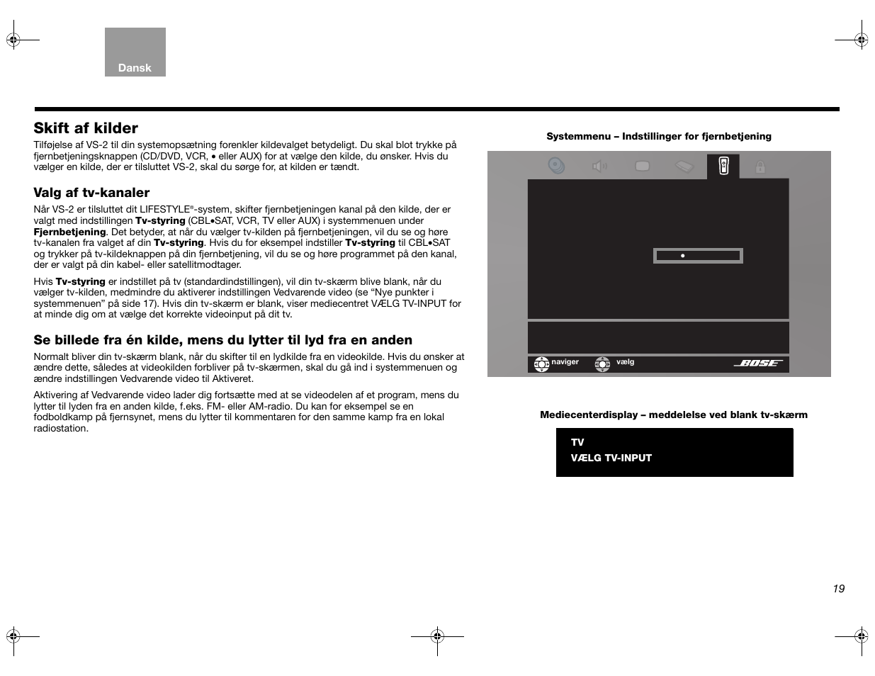 Skift af kilder, Valg af tv-kanaler | Bose Lifestyle AM301726 User Manual | Page 41 / 267