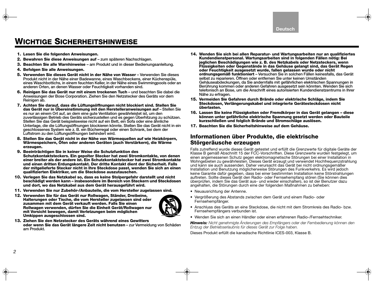 Ichtige, Icherheitshinweise | Bose Lifestyle AM301726 User Manual | Page 46 / 267