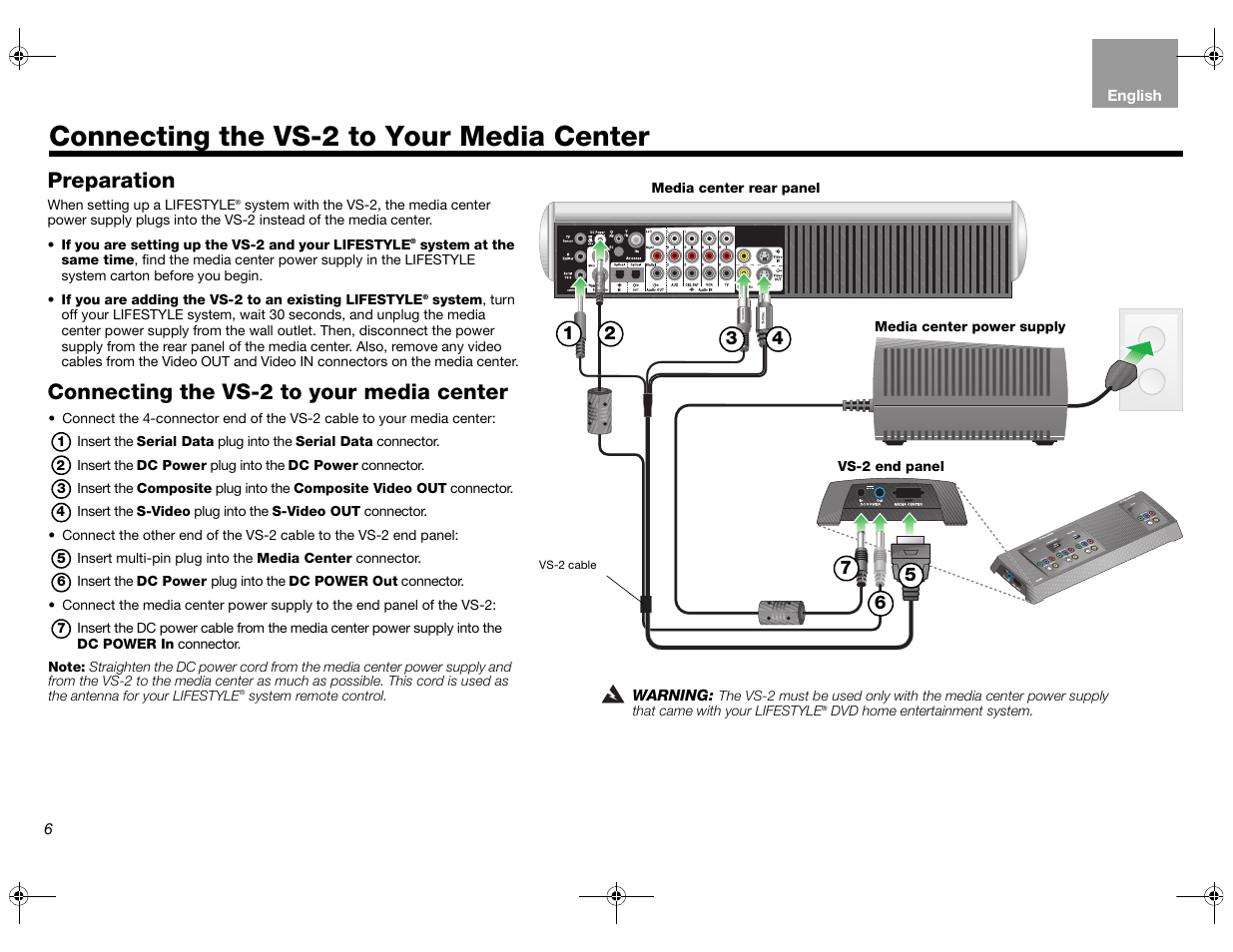 Connecting the vs-2 to your media center, Preparation | Bose Lifestyle AM301726 User Manual | Page 6 / 267