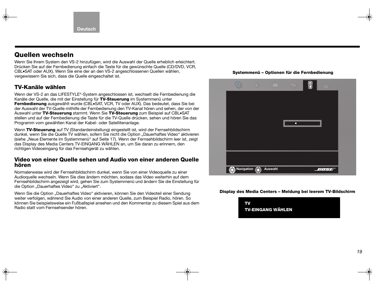 Quellen wechseln, Tv-kanäle wählen | Bose Lifestyle AM301726 User Manual | Page 63 / 267