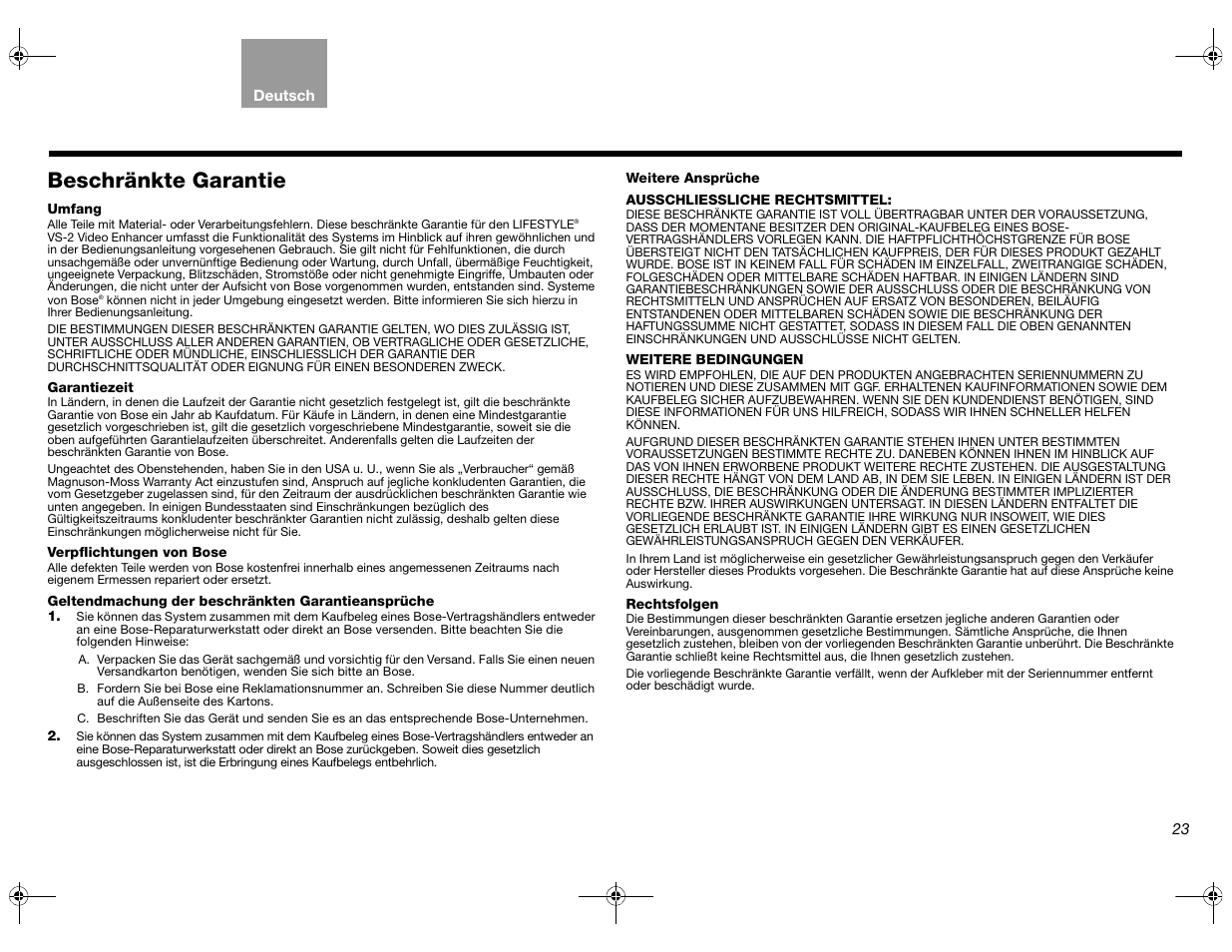 Beschränkte garantie | Bose Lifestyle AM301726 User Manual | Page 67 / 267
