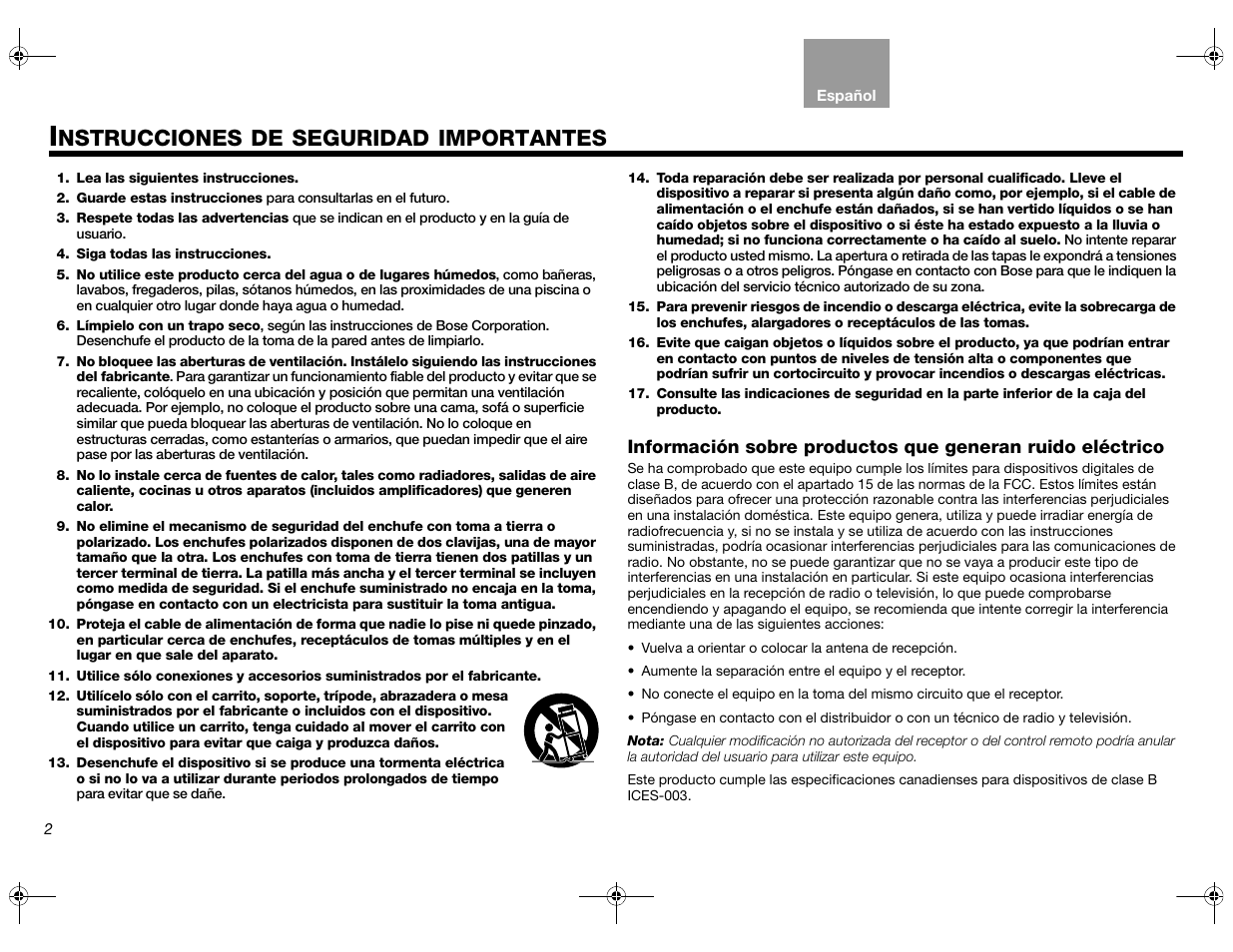 Nstrucciones, Seguridad, Importantes | Bose Lifestyle AM301726 User Manual | Page 68 / 267