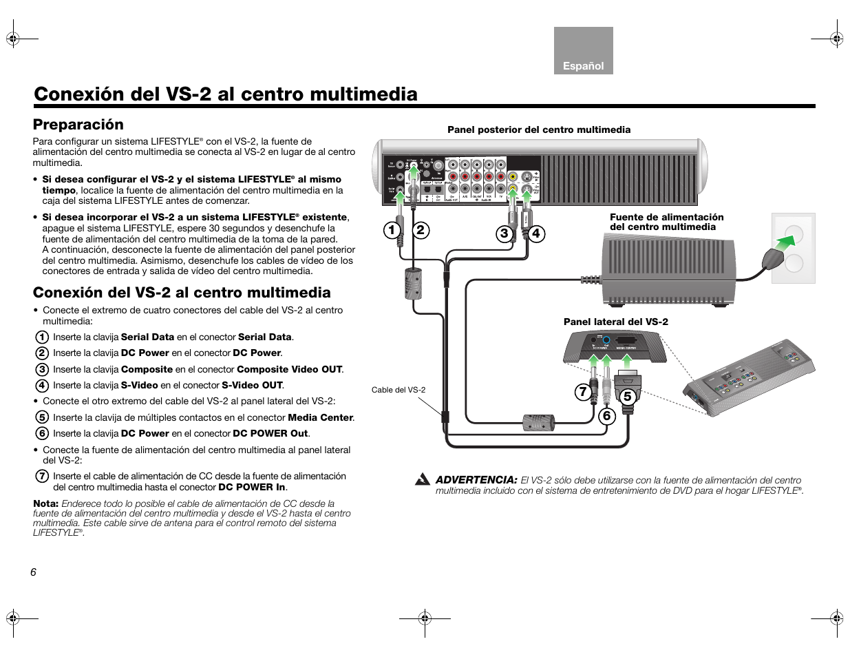 Conexión del vs-2 al centro multimedia, Preparación | Bose Lifestyle AM301726 User Manual | Page 72 / 267