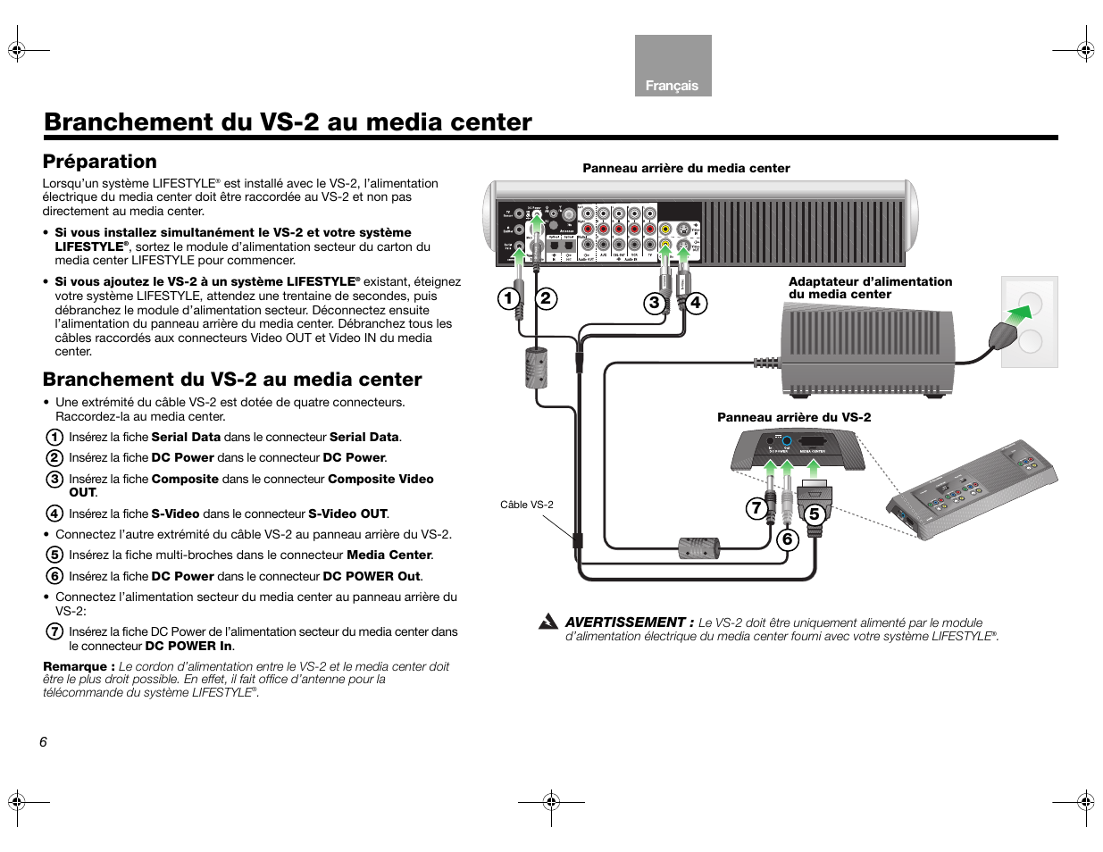Branchement du vs-2 au media center, Préparation | Bose Lifestyle AM301726 User Manual | Page 94 / 267