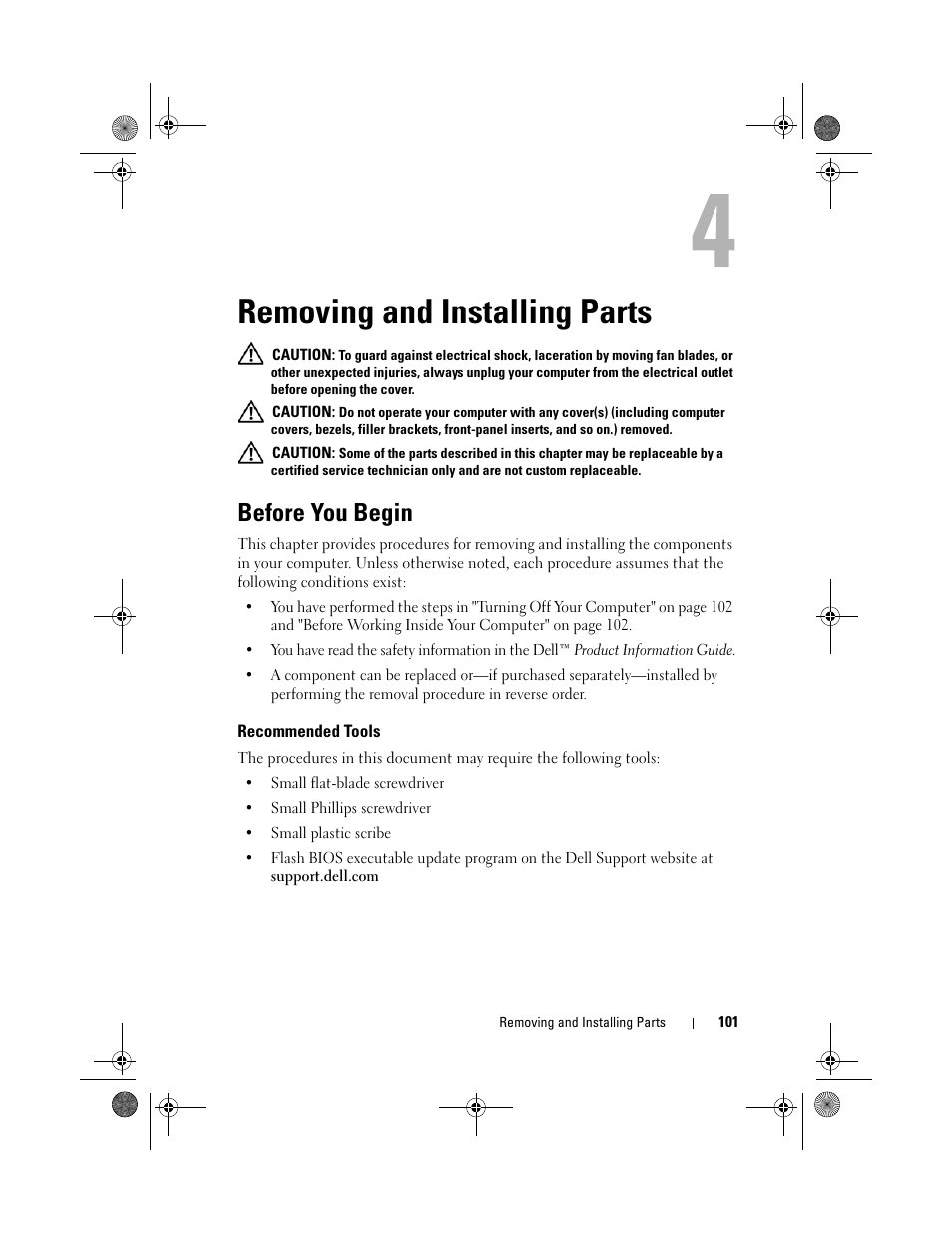 Removing and installing parts, Before you begin, Recommended tools | Dell Inspiron 531s (Mid 2007) User Manual | Page 101 / 212