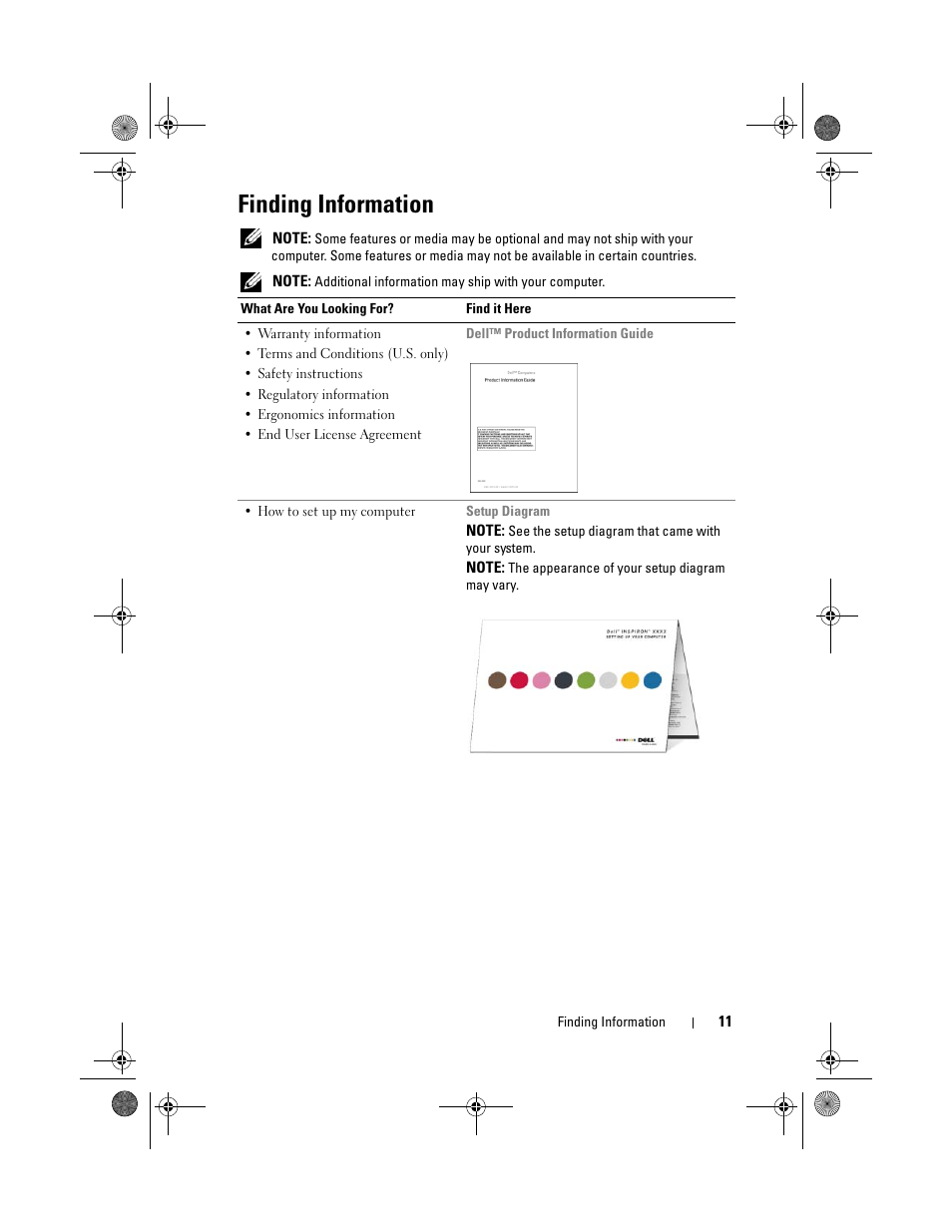 Finding information | Dell Inspiron 531s (Mid 2007) User Manual | Page 11 / 212