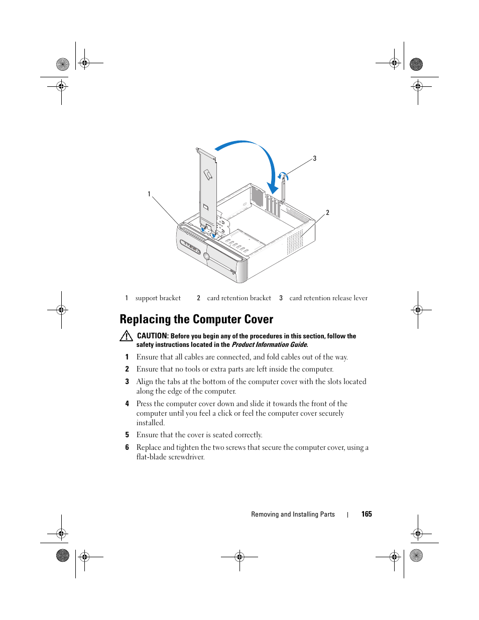 Replacing the computer cover | Dell Inspiron 531s (Mid 2007) User Manual | Page 165 / 212