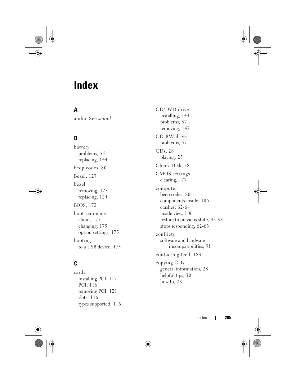 Index | Dell Inspiron 531s (Mid 2007) User Manual | Page 205 / 212