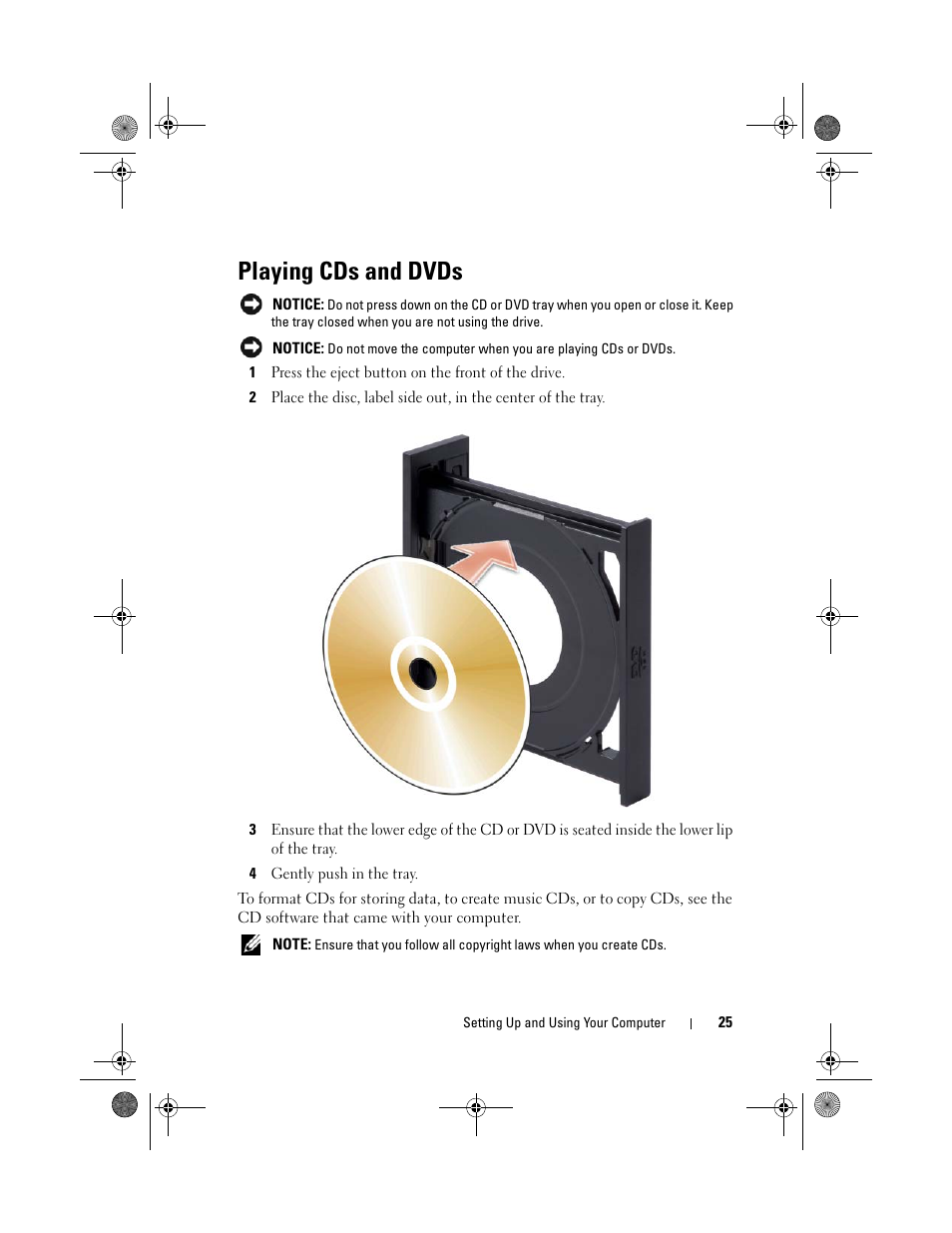 Playing cds and dvds | Dell Inspiron 531s (Mid 2007) User Manual | Page 25 / 212