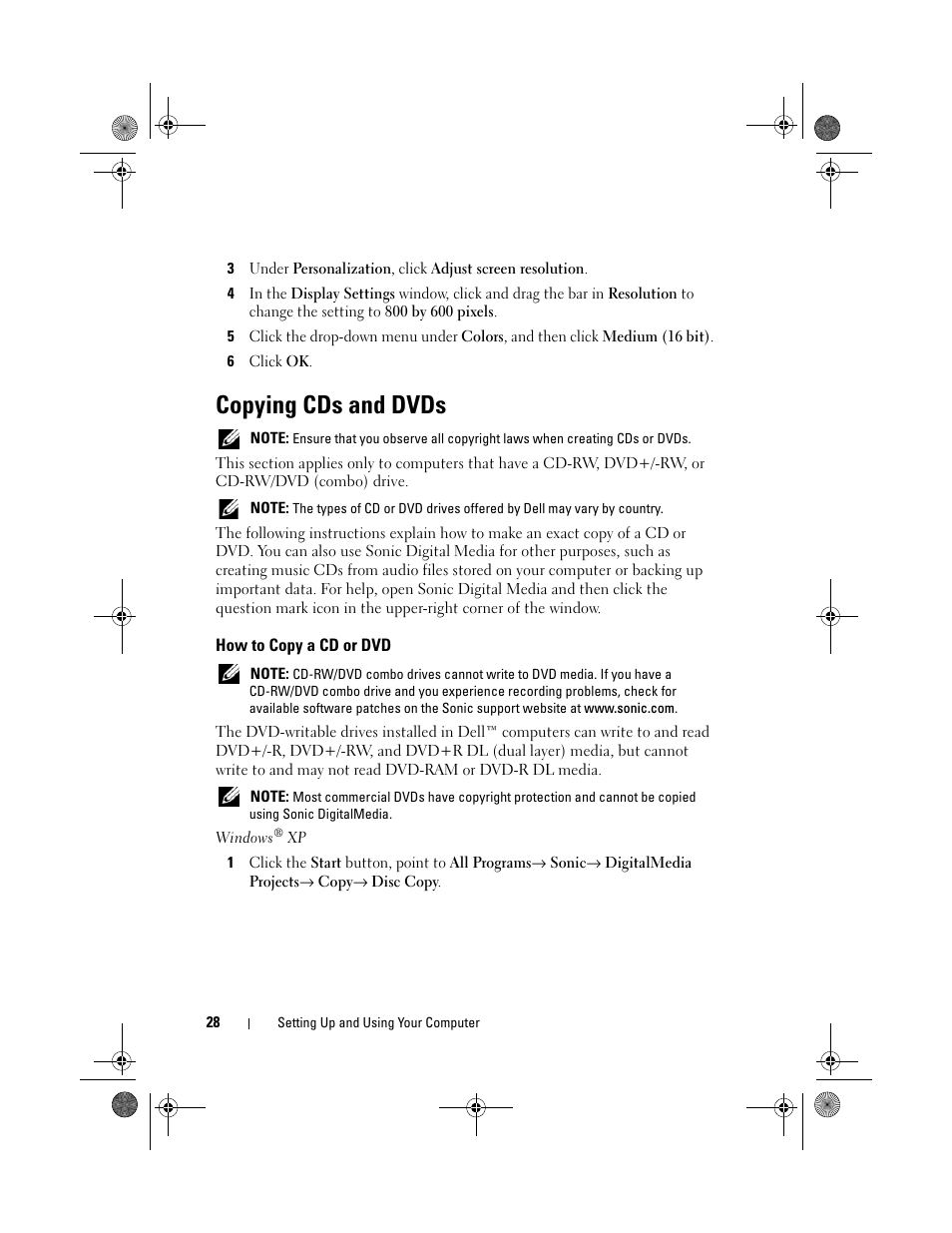 Copying cds and dvds, How to copy a cd or dvd | Dell Inspiron 531s (Mid 2007) User Manual | Page 28 / 212