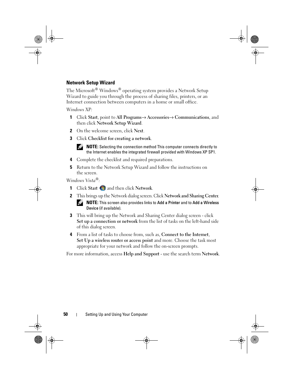 Network setup wizard | Dell Inspiron 531s (Mid 2007) User Manual | Page 50 / 212